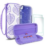 TIKOdirect Carrying Case for Switch lite, Shockproof Portable Travel Bag with Glitter Galaxy case, Screen Protectors and Cute Leaf Thumb Grips Caps, Leaf Purple