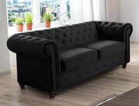 Amazing Sofas MANY COLOURS Chesterfield sofa ROMA INFINITY Velvet FABRIC SOFAS LARGE 3 2 SEATER COUCH (3 SEATER, BLACK PLUSH)