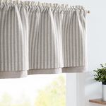 jinchan Linen Valance Curtain Striped Valance for Windows 16 Inch Blackout Kitchen Curtain Farmhouse Double Layer Valance for Living Room Ticking Stripe Valance Rod Pocket 1 Panel Taupe Grey on Beige