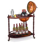 TANGZON 330MM/360MM Globe Drinks Cabinet, Movable Whisky Wine Spirits Bar Cabinet with Tabletop, Bottom Shelf & Wheels, Wine Container Minibar Storage Wooden Cart (with Top, 330MM Globe, 70x45x88cm)