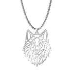 EUEAVAN Skeleton Wolf Pendant Necklace Classic Animal Head Elements Woodland Forest Nature Charm Jewelry Stainless Steel Jewelry Gift for Boys Men Girls (silver)