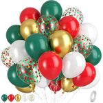 Red Green Gold Balloons, 50pcs Red and Green Balloons, Vintage Dark Green Pearl White Balloons, Green Red Confetti Balloons for Birthday Baby Shower Christmas Theme Party Wedding Graduation Decoration