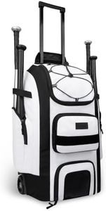 TENFLY Rolling Baseball Bag with Wheels - 55L Wheeled Softball Equipment Bag, 4 Bat Holders, Ventilated Cleat Compartment, All-Terrain Anti-Tip Wheels, External Fence Hook for Youth & Adult Players