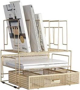 BLU MONACO Gold Desk Accessories and Workspace Organizers, Desktop Organizer - Cute File Organizer for Desk and Drawer Storage for Office Supplies, Paper, Device and Folders - File Holder