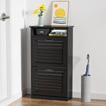 TENNTOU Shoe Storage Cabinet with 2 Flip Drawers & Top Cubby, Shoe Cabinet for Entryway Slim, Free Standing Shoe Rack Cabinet, Narrow Shoe Organizer for Entryway, Hallway, Black