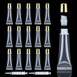 50PCS Lip Gloss Containers 10ml Gold Lip Gloss Tubes Empty Lip Balm Tubes Refillable Squeeze Tubes Lipgloss Supplies Cute Lip Gloss Kit for Lip Gloss Base + 2 x 20ml Syringes & Labels Stickers
