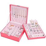 ProCase Jewellery Box Organiser, Large Jewellery Boxes with 2 Tiers, Gift Jewellery Storage Cases with Removable Divider for Earrings, Bracelets, Rings, Necklaces -Watermelonred