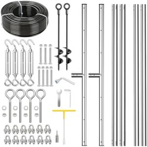 Fshihine Outdoor Clothesline Kit with 2-Pack Stainless Steel T-Posts
