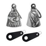 Motorcycle Bells for Bikers Guardian Angel Gremlin Bells for Motorcycle Rider Key Chain for Luck (Never Rider Faster Than Your Angel Can+Praying Hands)