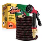 Flexi Hose Expandable Garden Hose - 50FT Heavy Duty Water Hose, Retractable Hose with 2cm Brass Fittings - Expandable Hose Design Includes Spray Nozzle (Red/Black 15 Metres)