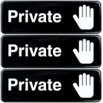 Excello Global Products Private Sign for Doors: Perfect for Business Hotels Retaurants and Commercial Areas. Easy to Mount Informative Plastic Sign with Symbols 9x3, Pack of 3 (Black)