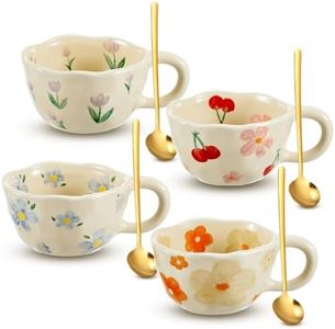 Vesici 4 Styles Cute Mug Set Ceramic Flower Coffee Mug 8.5 oz Vintage Aesthetic Porcelain Floral Latte Tea Coffee Cappuccino Cocoa Cup with Handle Dishwasher Microwave Safe for Office Home Gifts