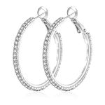 Large Rhinestone Hoop Earrings 925 Sterling Silver Post Cubic Zirconia Hoop Earrings Thin Rhinestones Round Hoop Earrings for Women Silver Hoop Earrings Sparkly Hoop Earrings with Crystals for Womens