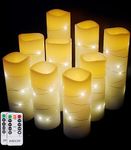 DANIP Ivory White flameless Candle, Built-in Star Cluster, 9 LED Candles, 11 Button Remote Control, 24-Hour Cycle Timer, Flashing Flame, Real Wax, Battery Powered.