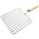 Jemei Kitchen Use Wooden Square Roasting Net Stainless Steel Roaster Wire with Papad Jali, Roti Jali and Barbecue Grill – Wooden Handle for Perfect Grilling and Roasting