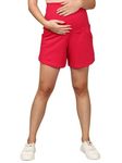 The Mom Store Maternity Shorts for Pregnancy - Stretchy Comfort Fit Pregnancy Shorts for Expecting Moms - Breathable Cotton Fabric with Adjustable Drawstring Waistband(Magenta, XL)