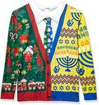 Faux Real Men's 3D Photo-Realistic Ugly Christmas Sweater Long Sleeve T-Shirt, Half & Half Holiday, Small