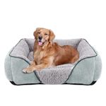 JOEJOY Large Dog Bed Pet Sofa Bed, Super Soft Comfy Wool Fleece Dog Bed with Striped Corduroy Design, Washable Dog Bed For Border Collie, Light Grey/76x61x23cm