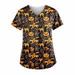 Womens Scrubs Uniforms Short Sleeve V Neck Halloween Medical Scrubs Halloween Lightweight Nursing Tops Plus Size Summer Slim Fit Blouse Hospital Work Healthcare Shirt UK