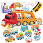 hahaland 10-in-1 Toddler Toy Cars for 3 Year Old Boys Carrier Truck Transport Vehicles Construction Truck Toys, Friction Power Toys Vehicle for 3 4 5 Year Old Boys Girls Age 3 4 5