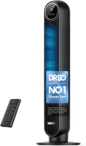 DREO Silent Tower Fan, 8-Speed Bladeless Floor Fan – Remote, 90° Oscillation, Black