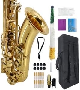 WUQIMUSC Tenor Saxophone Complete Kit w/Case, Mouthpiece, 10pc Reeds, Professional B Flat Tenor sax, Gold Brass Lacquer, Rich, Warm Tone for Jazz & Classical, Ideal for Students to Pros（Golden）