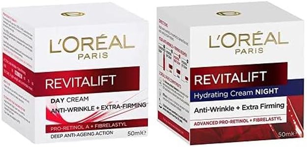 L'Oréal Paris Revitalift, Anti-Wrinkle & Extra-Firming Skincare with Pro-Retinol, Anti-Ageing Day & Night Creams 50ml, Duo Bundle