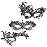 MYMENU Masquerade Mask for Women Lace Carnival Mardi Gras Mask Prom Ball Bar Costume Party Supplies (3 Style Black)