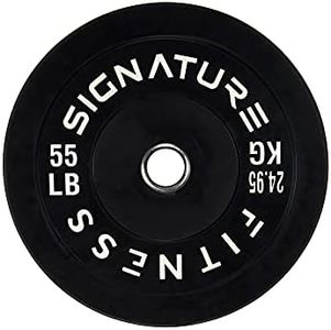 Signature Fitness 2" Olympic Bumper Plate Weight Plates with Steel Hub - 100% Virgin Rubber, Black