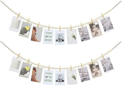 KLOGTSIND Hanging Photo Display Wall Decor, 2PCS Boho Wooden Bead Garland Collage Picture Frame with 9 Wood Clips for Bedroom, Living Room, Office, Dorm Decor, Photos Holder Teen Girl Gifts