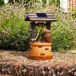 Garden Mile® Novelty Vintage Style Water Fountain - Solar Powered Resin Wishing Well Colour Recycling Water Feature - Garden Ornament Outdoor Decorative Centrepiece for Pond, Patio and Lawn Decor