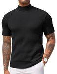 COOFANDY Men's Mock Turtleneck Sweater Short Sleeve Casual Basic Pullover Sweater Ribbed Knit Pullover Solid Tee, Black, S
