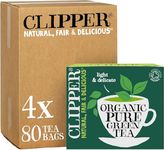 Clipper Organic Pure Green Tea Bags | 320 Teabags (4 x Boxes of 80) | Bulk Buy for Office, Home & Catering | Eco-Conscious, Fair Trade Tea | Natural Unbleached Plant-Based & Biodegradable