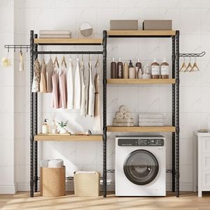 GarveeHome 5-Tier Over-The-Washer Storage Shelf - Adjustable Height Laundry Organizer with Double-Layer Wood Shelves, Space-Saving Design for Bathroom, Laundry Room (Natrual, 30 in)