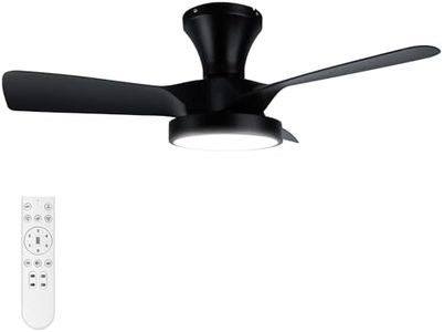 Soilsiu Ceiling Fans with Lights Remote, 32 Inch Low Profile Ceiling Fan with 3 Colors and 6 Speeds Options, 3 Blades Fans Lamp for Ktichen Bedroom Dinning Room Patio(Black)