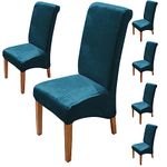 HOKIPO Velvet Long Back Chair Covers Set of 6, Peacock Blue (AR-4760-PBLU*6)