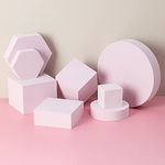 Yiemoge 8PCS Geometric Cube Photo Props Set, Hard Foam Photography Background Props for Goods, Crafts, Lipstick, Jewelry, Cosmetics, Makeup Tools, Food (Pink)