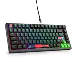 SOLIDEE Wired 75% Mechanical Gaming Keyboard Hot Swappable,Red Switch RGB Backlit keyboard,82 Keys TKL Mechanical Keyboard,PBT Keycaps NKRO Compact Keyboard with Volume Control Knob(Soundwave)