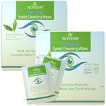 NOVEHA 120Pcs Tea Tree Oil Eyelid & Lash Wipes With Hyaluronic Acid, Green Tea & Chamomile For Blepharitis & Itchy Eyes, Individually Wrapped Eyelash Wipes, Natural Makeup Remover & Cleanser (2 Pack)