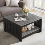 YITAHOME Coffee Table Farmhouse Coffee Table with Storage Rustic Wood Cocktail Table,Square Coffee Table for Living Meeting Room with Half Open Storage Compartment,Grey and Black