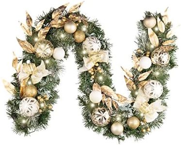 Valery Madelyn 6 feet Pre-Lit Christmas Garland with Lights for Mantle, Lighted Battery Operated Xmas Garland with White Gold Balls for Front Door Fireplace Table Centerpiece Outdoor Window Home Decor