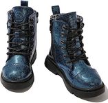 DADAWEN Boys Girls Glitter Ankle Boots Lace Up Waterproof Combat Boot With Side Zipper (Toddler/Little Kid/Big Kid) Navy Glitter US Size 9 M Toddler