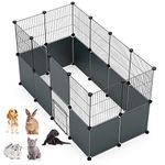 LANGXUN DIY Small Animal Playpen, Pet Playpen, Rabbit Cage, Guinea Pig Cages, Puppy Playpen, Kitten Playpen | Indoor & Outdoor Portable Metal Wire Yard Fence (12 Metal Panels + 12 Plastic Panels)