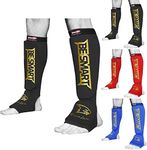 Be Smart Shin Instep Pads MMA Leg Foot Guards Muay Thai Kick Boxing Guard Protector (Black/Gold, Large)