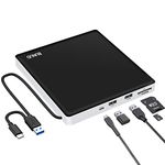 External CD DVD Drive, USB 3.0 & Type-C CD/DVD RW ROM Burner Rewriter Writer Reader with SD/TF & 2 USB, Slim Optical DVD Player for Laptop PC Windows 11/10 Computer Mac Macbook Pro Air iMac Apple