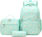 Daisy Prints Girls Backpack Kids School Bookbag Set Elementary Students Casual Daypack with Lunch Box and Pencil case