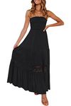 ZESICA Women's 2024 Summer Bohemian Strapless Off Shoulder Lace Trim Backless Flowy A Line Beach Long Maxi Dress, Black, Large