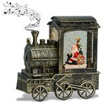 DRomance Music Snow Globe Train Lantern with Music and Timer, Battery Operated and USB Cable Santa Lighted Snow Globe Spinning Water Glitter (Bronze, USB Included)