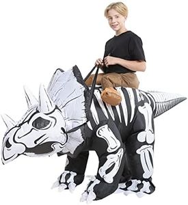 HSCTEK Inflatable Skeleton Dinosaur Costume Kids Boys Girls, Inflatable Blow Up Costume Riding Triceratops Dinosaur Costume Child, Inflatable Ride On Dinosaur Halloween Costume Children