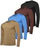 4 Pack: Mens Long Sleeve V Neck Shirt Top Shirts for Men T Shirt Tee Workout Rash Guard Quick Dry Fit Gym Tees Athletic Active Compression Work Casual Exercise Running Sports - Set 12,XXXL